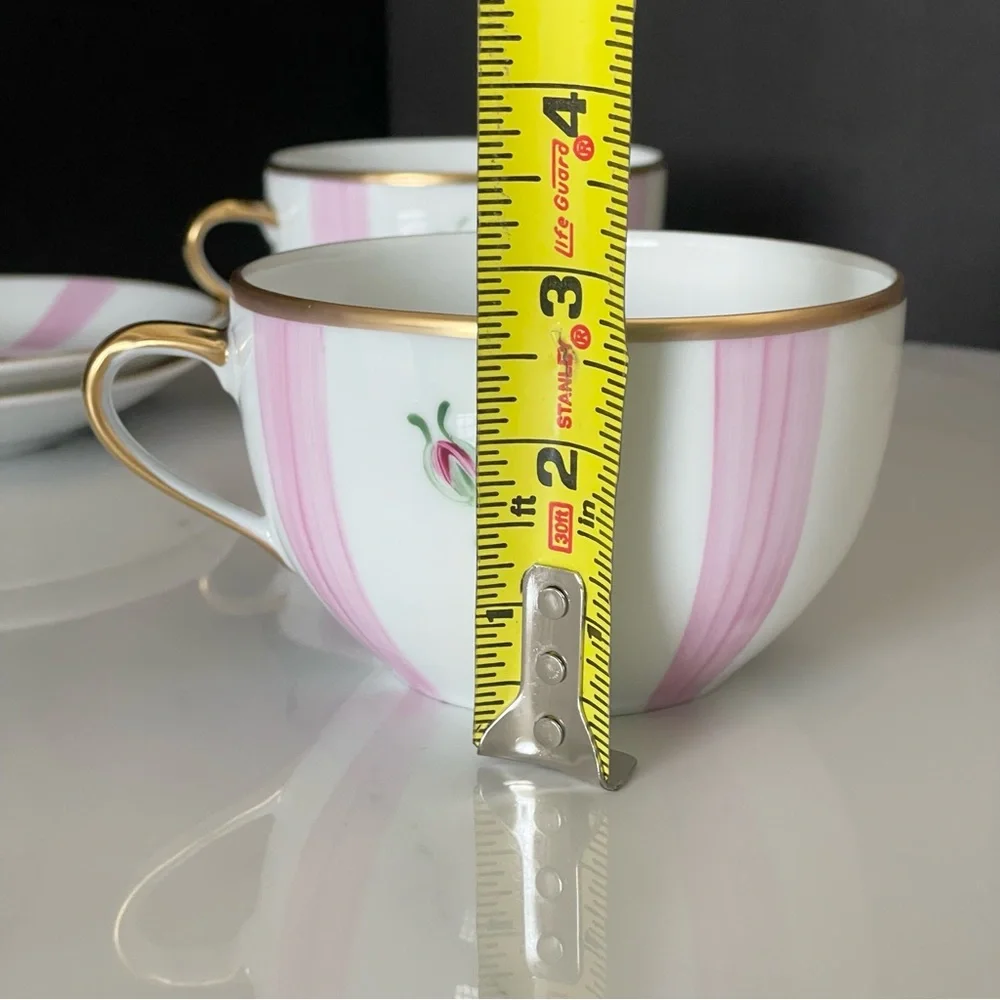 SET of 2 Pink Rose Breakfast Cups & Saucers - Marie Daage Limoges